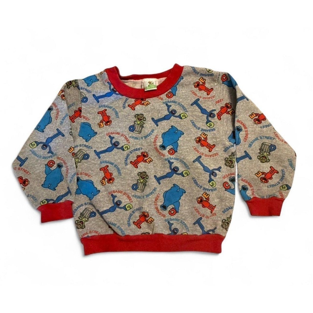 Vintage Sesame Street Toddler Sweatshirt Gray Red Trim Cookie Monster 3T